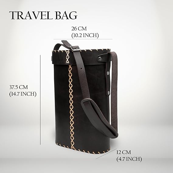 Black Leather Matera Bag | Yerba Mate Carry Bag for Gourd, Thermos & Accessories