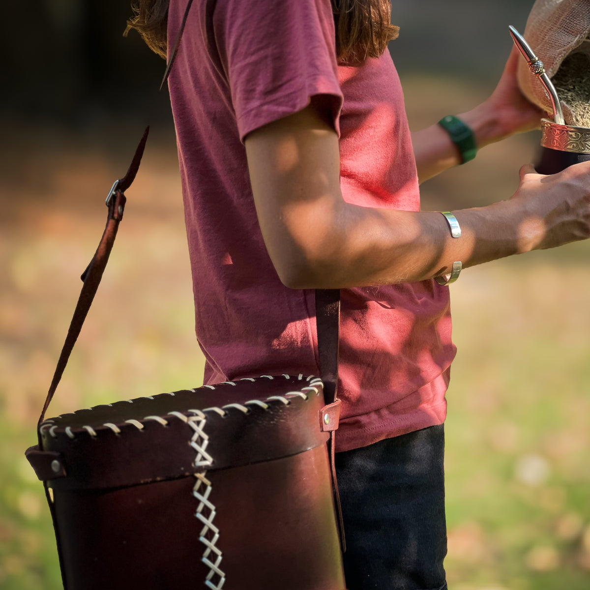Brown Leather Matera – Traditional Argentine Mate Carry Bag