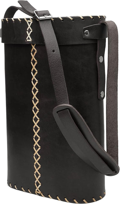 Black Leather Matera Bag | Yerba Mate Carry Bag for Gourd, Thermos & Accessories