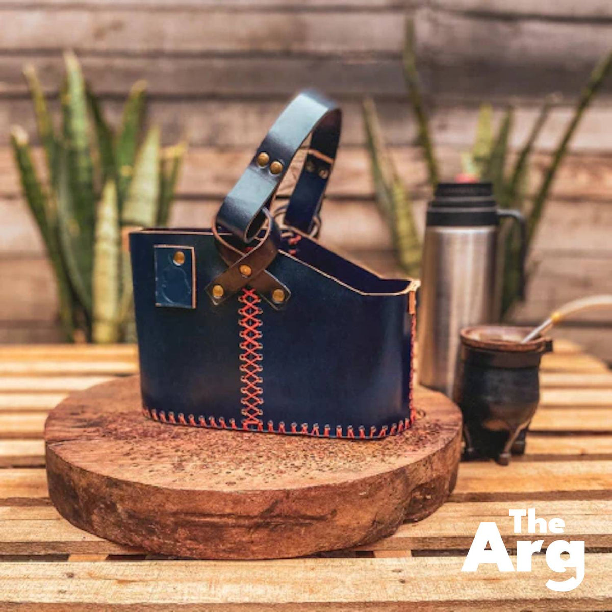 Blue Leather Mate Bag | Handcrafted Argentine Mate Carrier
