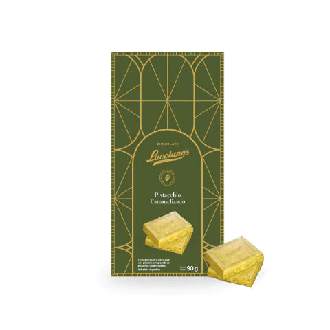 Lucciano’s Signature Tablet White Chocolate Bar Filled with Caramelized Pistachio 90g / 0.20 lb