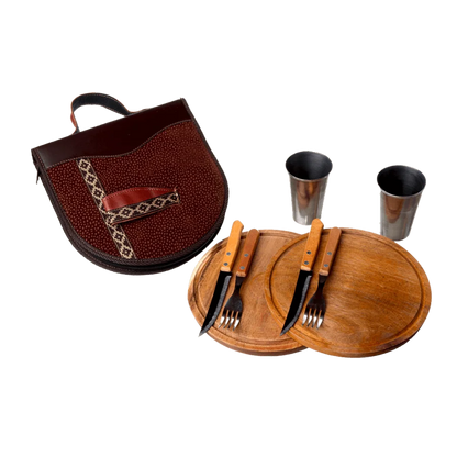 BBQ Set Double Case - Brown Leather