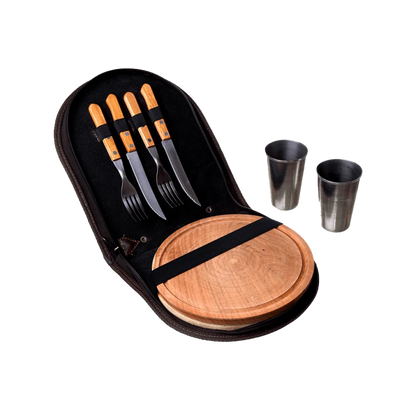 BBQ Set Double Case - Brown Leather