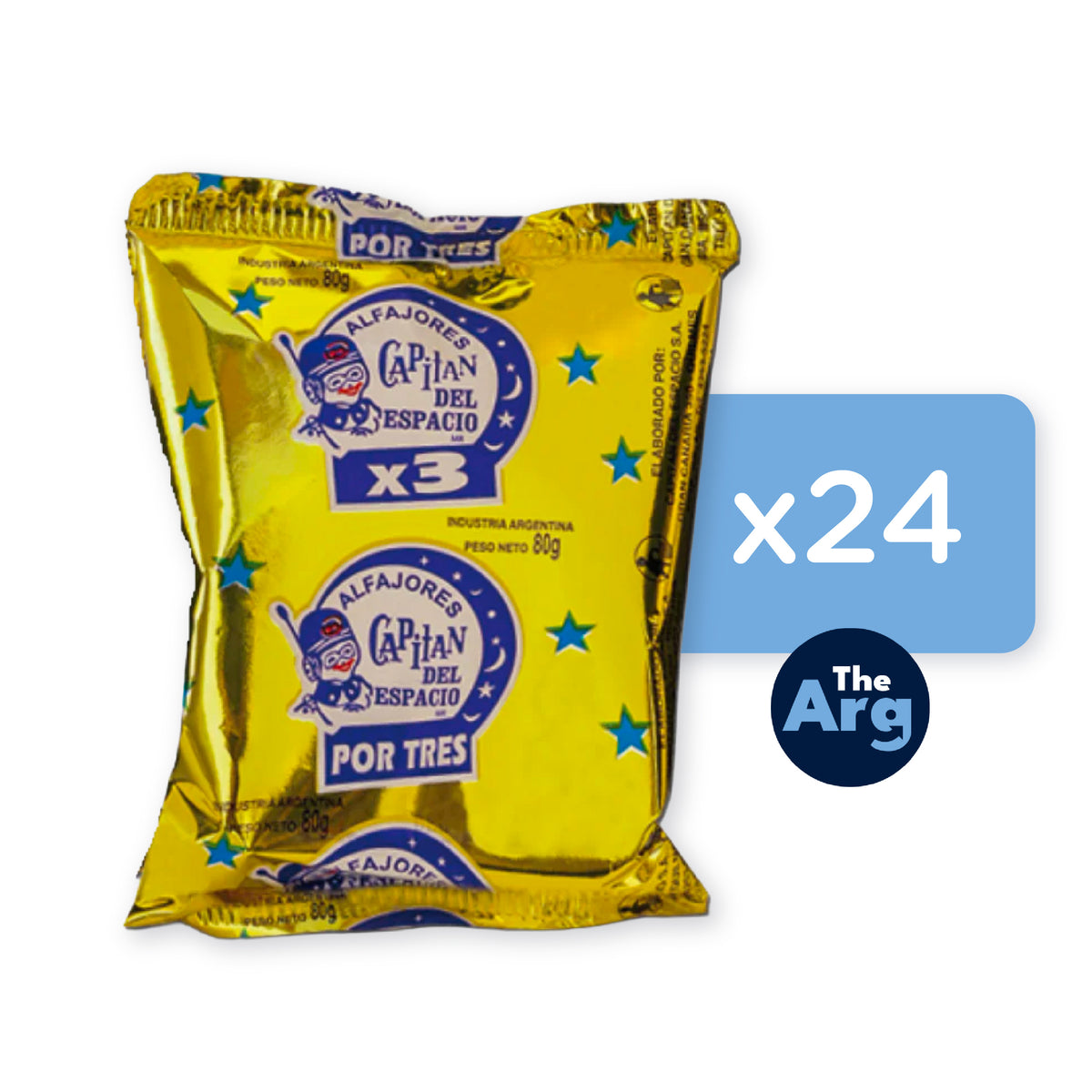 Capitán del Espacio Triple Alfajor Box (24 Units) | Chocolate & Dulce de Leche 80g Each