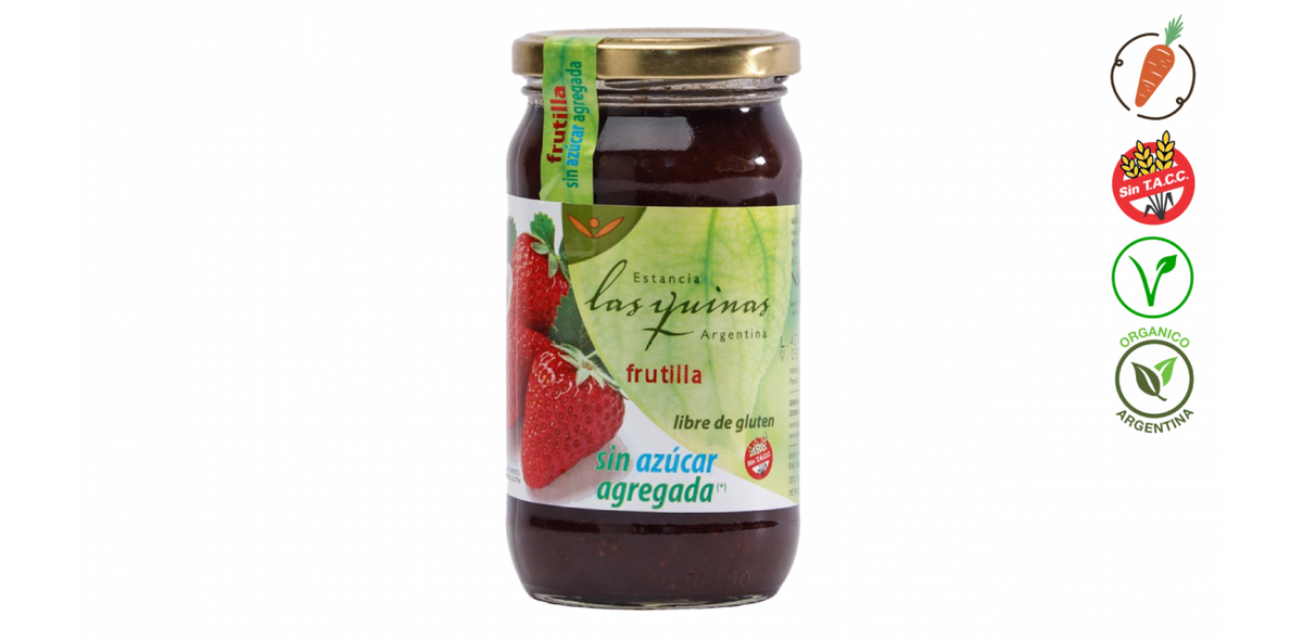 Las Quinas Strawberry Marmalade Jam No Sugar Added Gluten Free 420 g | Argentine Fruit Spread