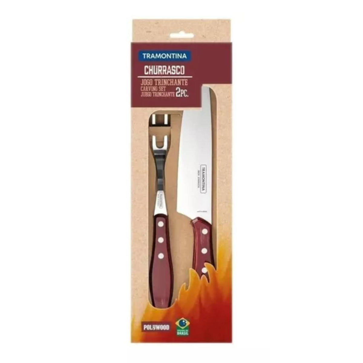 Tramontina Polywood Stainless Steel and Wood Asado Knife & Fork Set