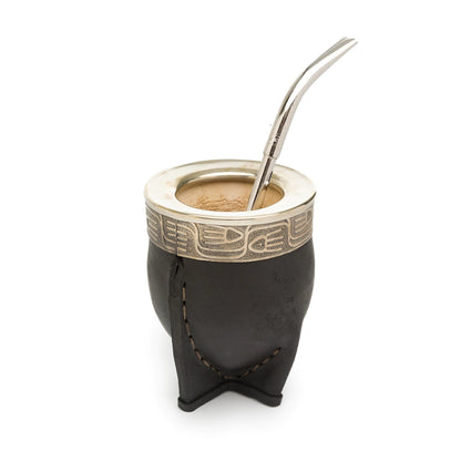 Imperial Norte Black Leather Mate with Alpaca & Steel Rim + Stainless Steel Pico de Loro Straw