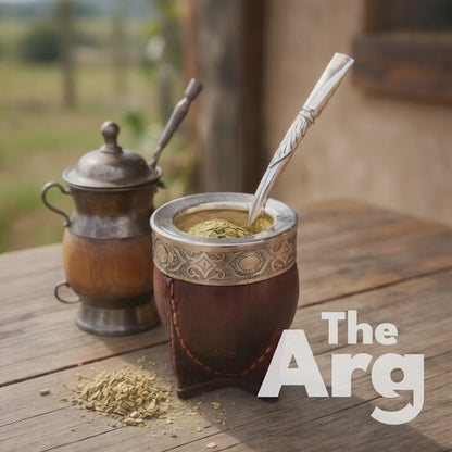 Imperial Brown Leather Mate Gourd with Alpaca & Steel Rim + Premium Alpaca Bombilla | Handmade Argentine Mate Set