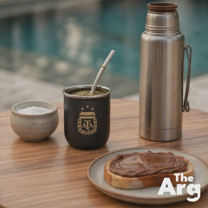 Black Steel AFA Mate with Flat Bombilla | Argentine Mate Set