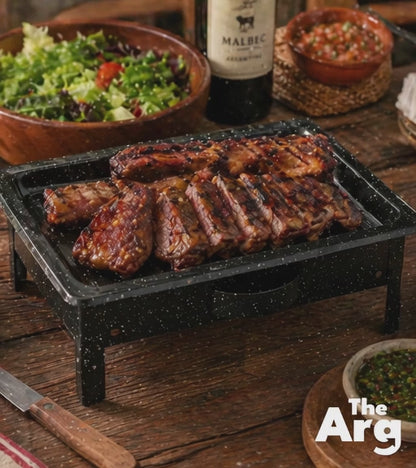 Enameled Tabletop Brazier Grill Tray | Portable Mini Asado Grill for Indoor & Outdoor Use