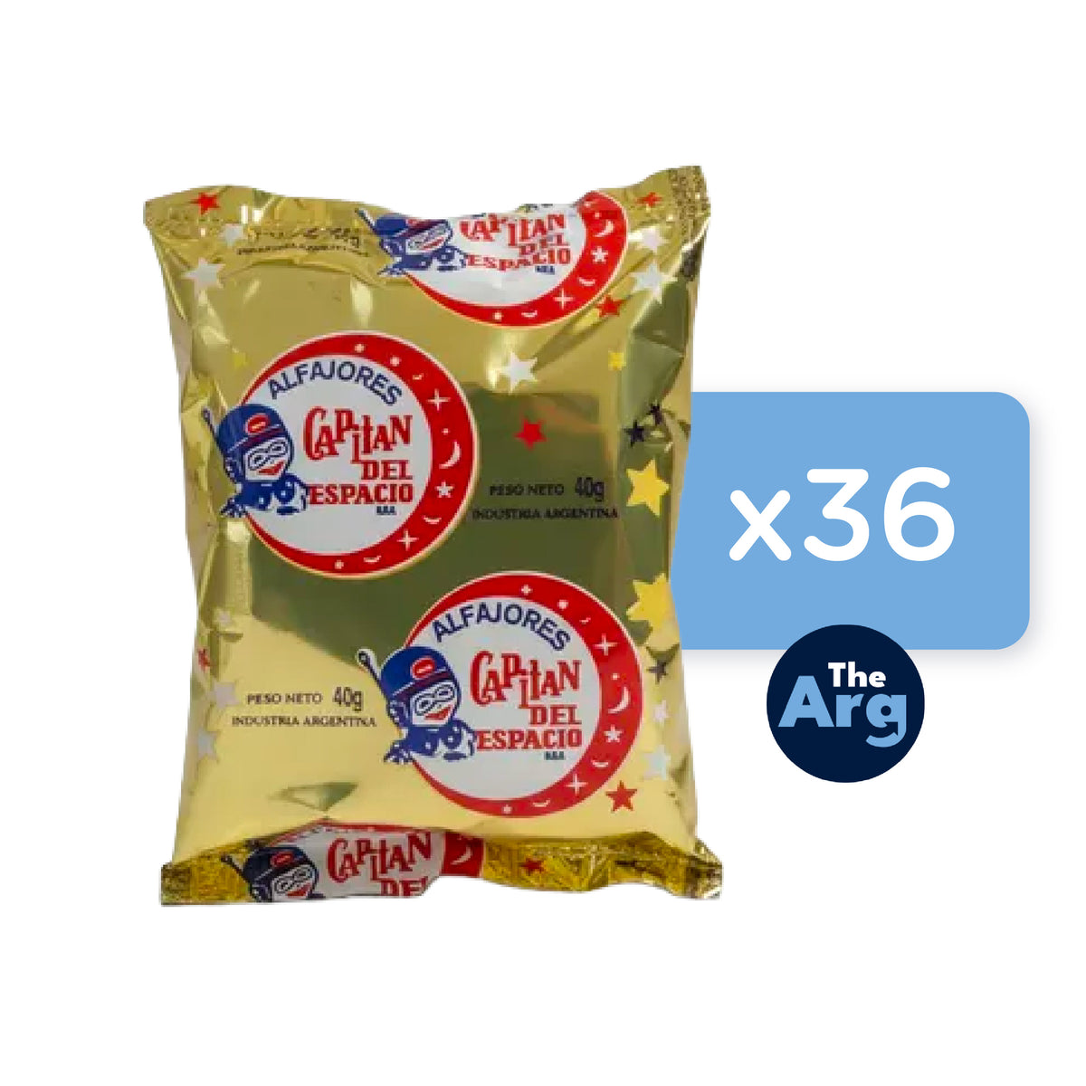 Capitán del Espacio Chocolate Alfajor Box 36 Units 40g Each
